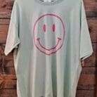 Happy Face Print Washed Cotton Graphic Tee