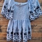 Square Neck Raglan Flutter Short Sleeve Smocked Babydoll Peplum Yarn Dye Pinstriped Top