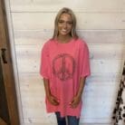 Peace Sign Printed Distressed Washed Graphic Tee