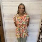 Floral Peplum Ruffle Short Sleeve Knit Top