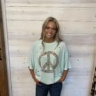 Peace Sign Printed Distressed Washed Graphic Tee