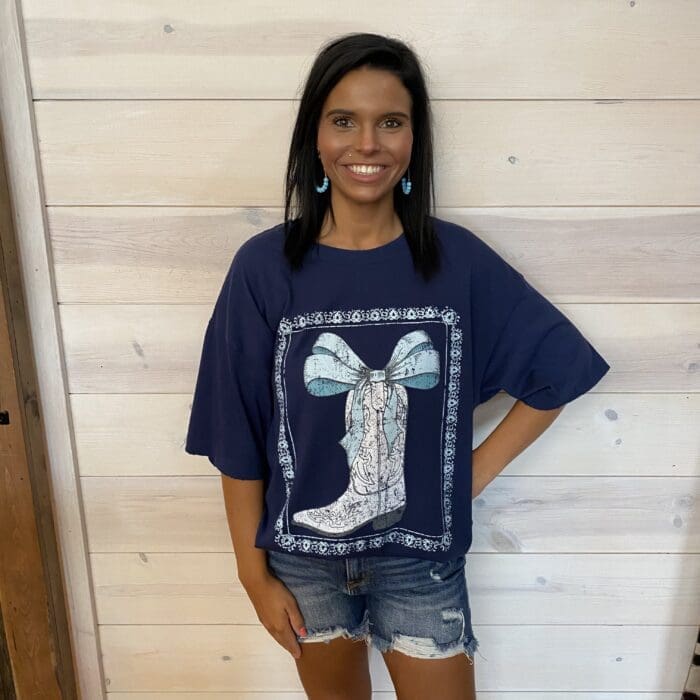 Bow Ribbon Cowboy Boot 100% Cotton Graphic Tee