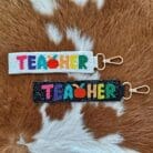 Teacher Long Strip Lettering Beaded Wrist Keychain