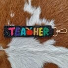 Teacher Long Strip Lettering Beaded Wrist Keychain