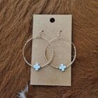 Mini Stone Cross Charm Beaded Hoop Drop Earrings