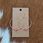 Mini Stone Cross Charm Beaded Hoop Drop Earrings