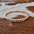 Gold Hinged Bangle Bracelet with Rhinestone Bar Accent