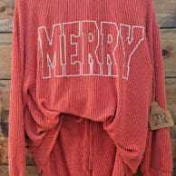 Corded MERRY Graphic Long Sleeve Top and Shorts Set