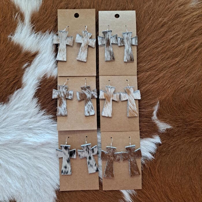 Genuine Cowhide Cross Earrings