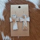 Genuine Cowhide Cross Earrings