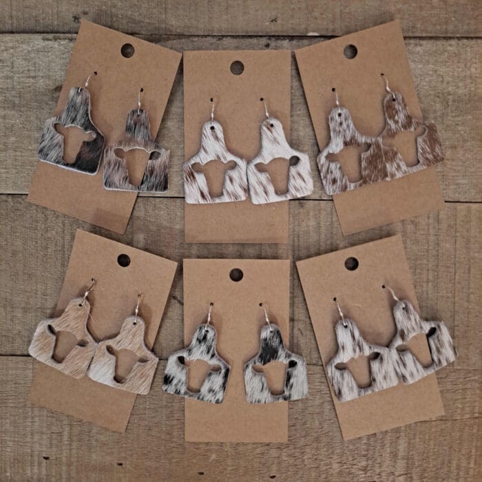 Genuine Cowhide Cow Tag Earrings