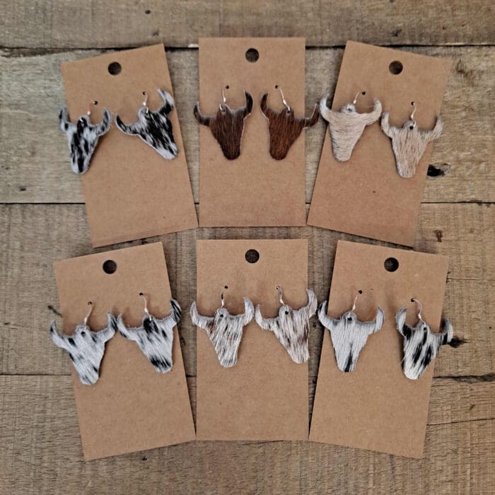 Genuine Cowhide Bullskull Earrings