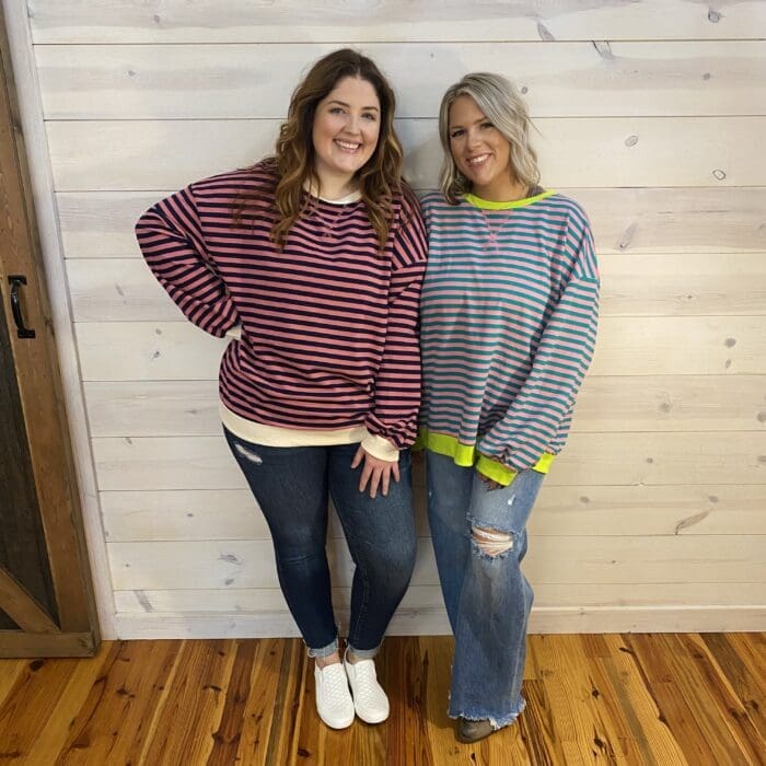 Stripe Contrast Trim Oversized Pullover Sweatshirt