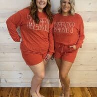 Corded MERRY Graphic Long Sleeve Top and Shorts Set