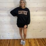 Sequined COFFEE Loose Fit Sweatshirt and Shorts Set with Pockets