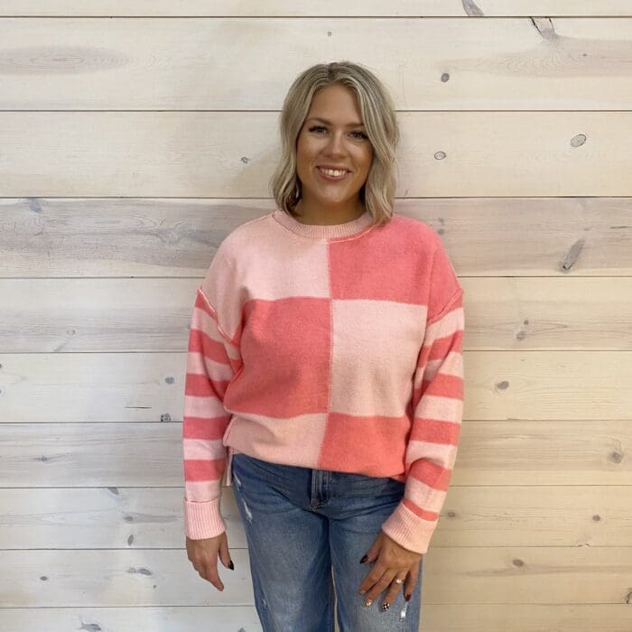 Checkered Striped High Low Sweater