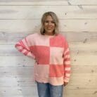 Checkered Striped High Low Sweater