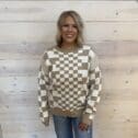 Checkered Print Drop Shoulder Round Neck Sweater