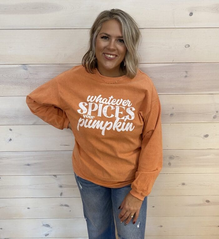 Whatever Spices Your Pumpkin Corded Pullover Graphic Sweatshirt