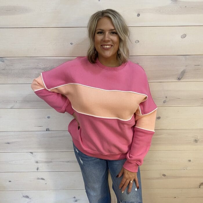 Color Block Ribbed Trim Sweatshirt