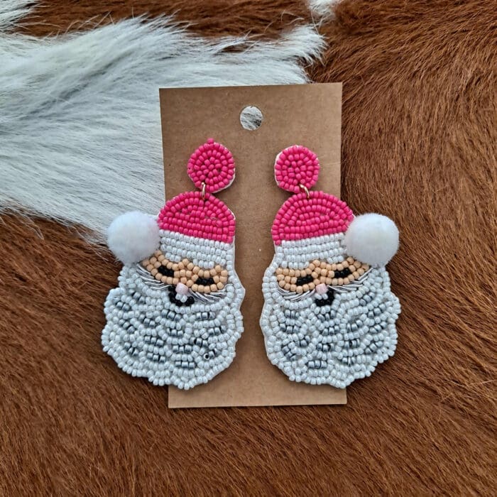 Pink Jolly Santa Seed Bead Post Earrings