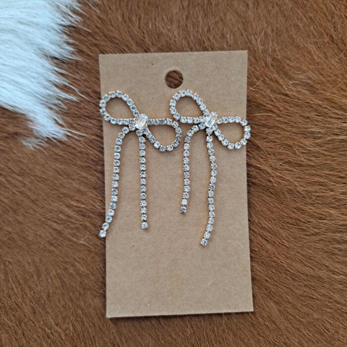 Rhinestone Bow Dangling Post Earrings