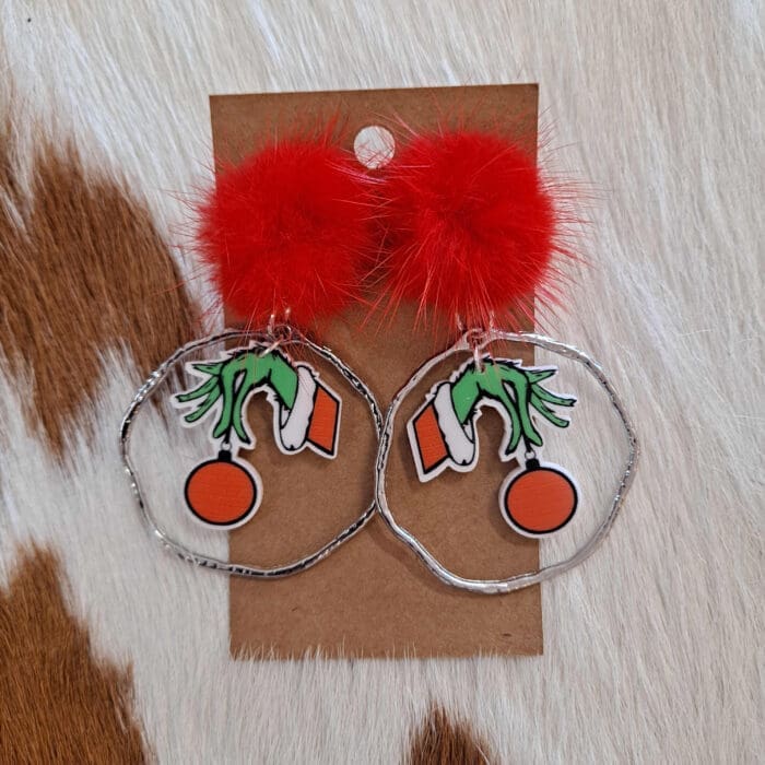 Grinch Hand Ornament Post Earrings