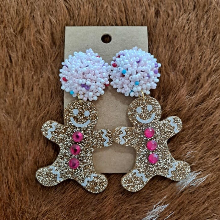 Christmas Glitter Gingerbread Post Earrings