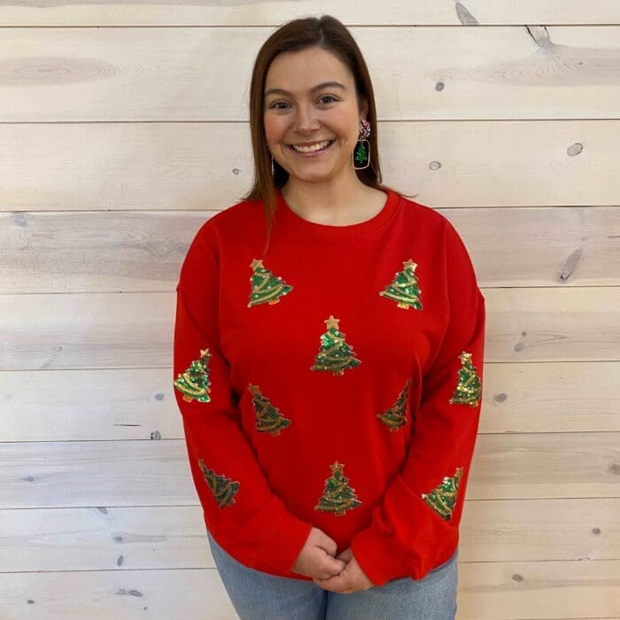 Sequin Christmas Tree Graphic Drop Shoulder Sweatshirt