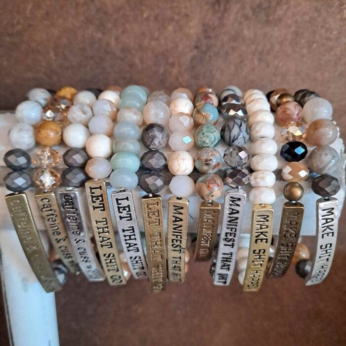 Sassy Sayings Natural Stone and Crystal Beaded Stretch Bracelets