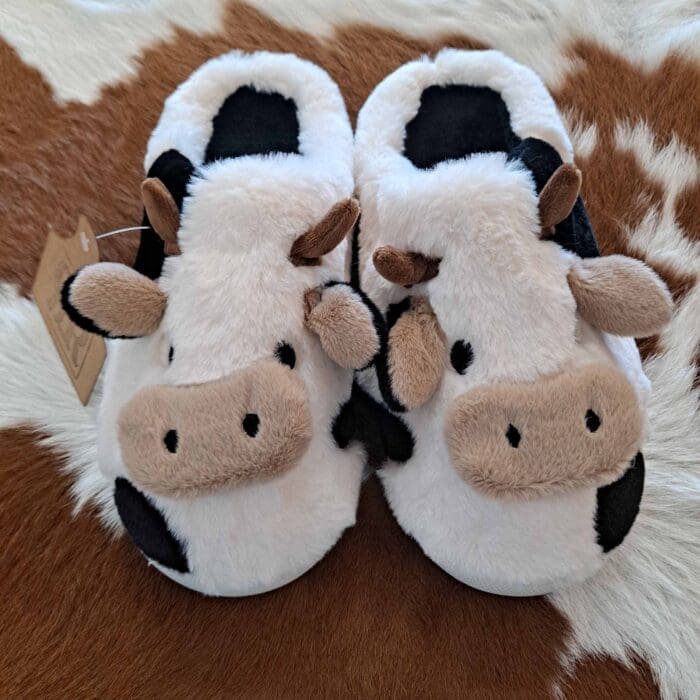 Western Cow Pattern Cute Animal Soft  Plush Slippers