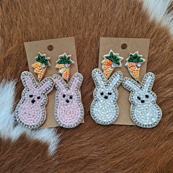 Easter Bunny Carrot Seed Bead Drop Earrings