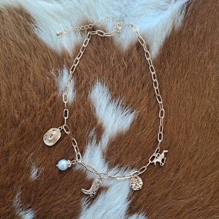 Western Boot Cowboy Hat Horseshoe Charm Necklace