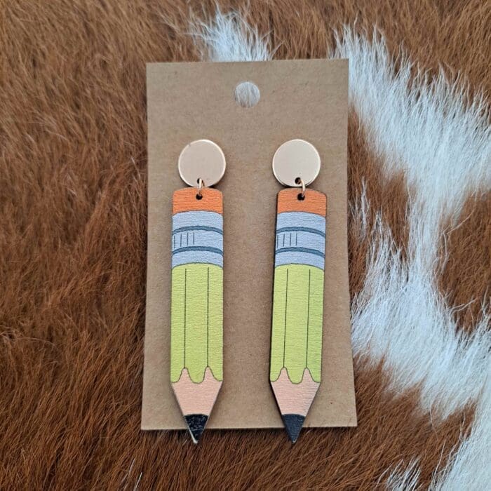 Wood Pencil Teacher Drop Earrings