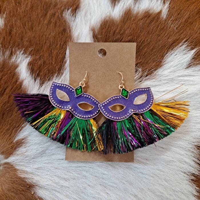 Mardi Gras Mask Shaped Tassel Dangling Earrings