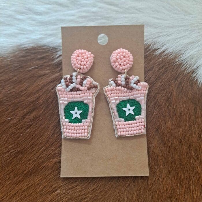 Starbucks Pink Drink Seed Bead Post Earrings