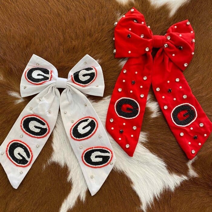 UGA Rhinestone Seed Bead Hair Bow