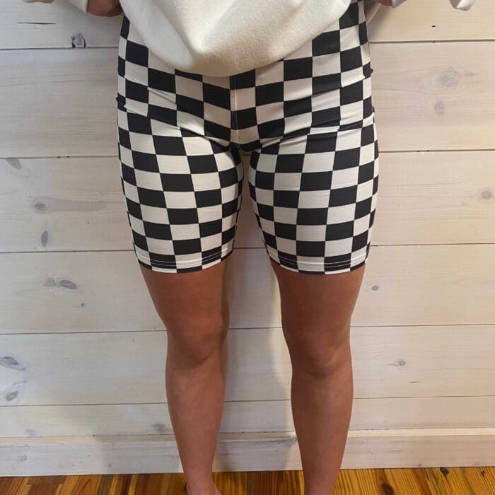 Checkerboard Printed High Waist Biker Shorts