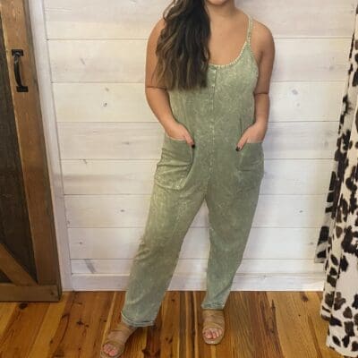 Washed Spaghetti Straps Overalls with Pockets