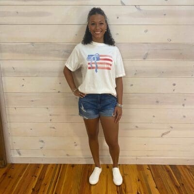 100% Cotton American Flag Bow Graphic Tee