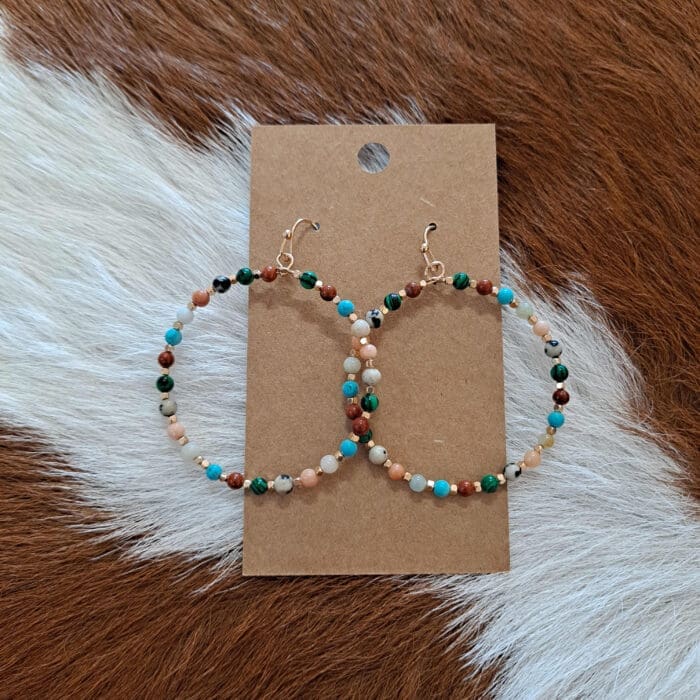 Natural Stone Beaded Circle Drop Earrings