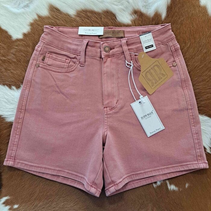 Beth-Mid Rise Tummy Control Dyed with Back Pocket Embroidery Shorts