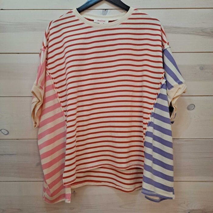 Multi Stripe Mixed Color Block Oversized Cotton Top